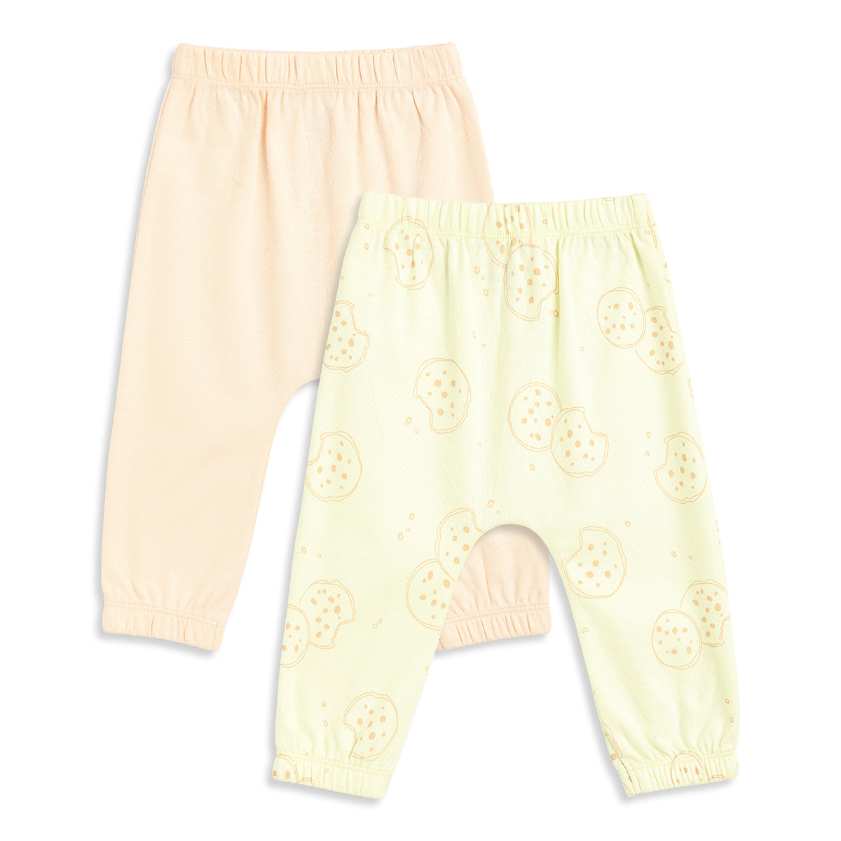 Baby Boys Cream and Light Yellow Cookie Print Cotton Knit Bottom Pack of 2 Regular Fit Everyday Wear