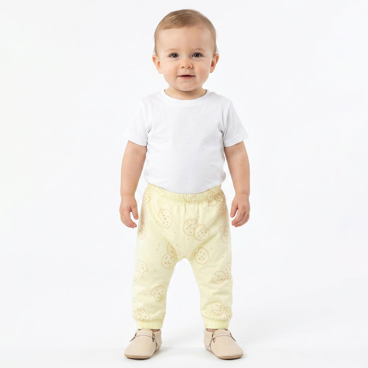 Baby Boys Cream and Light Yellow Cookie Print Cotton Knit Bottom Pack of 2 Regular Fit Everyday Wear
