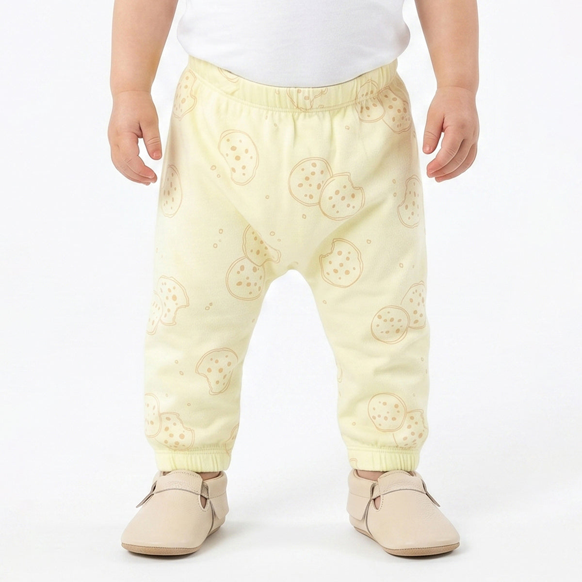 Baby Boys Cream and Light Yellow Cookie Print Cotton Knit Bottom Pack of 2 Regular Fit Everyday Wear