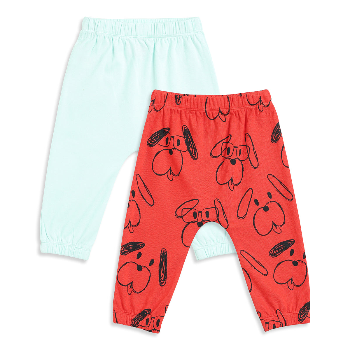 Baby Boys Red & Mint Green Cotton Knit Bottom Pack of 2 Regular Fit Casual Wear