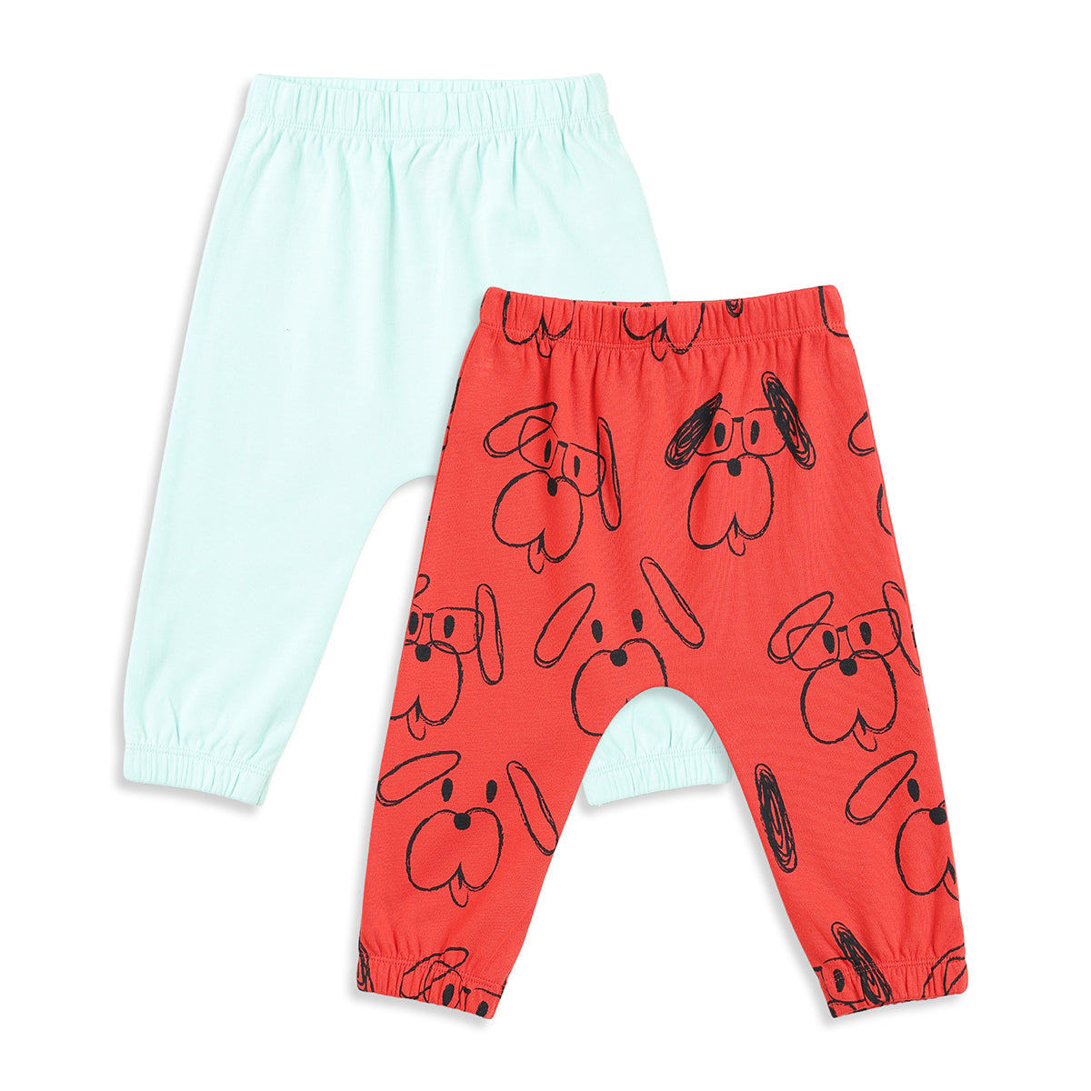 Baby Boys Red & Mint Green Cotton Knit Bottom Pack of 2 Regular Fit Casual Wear