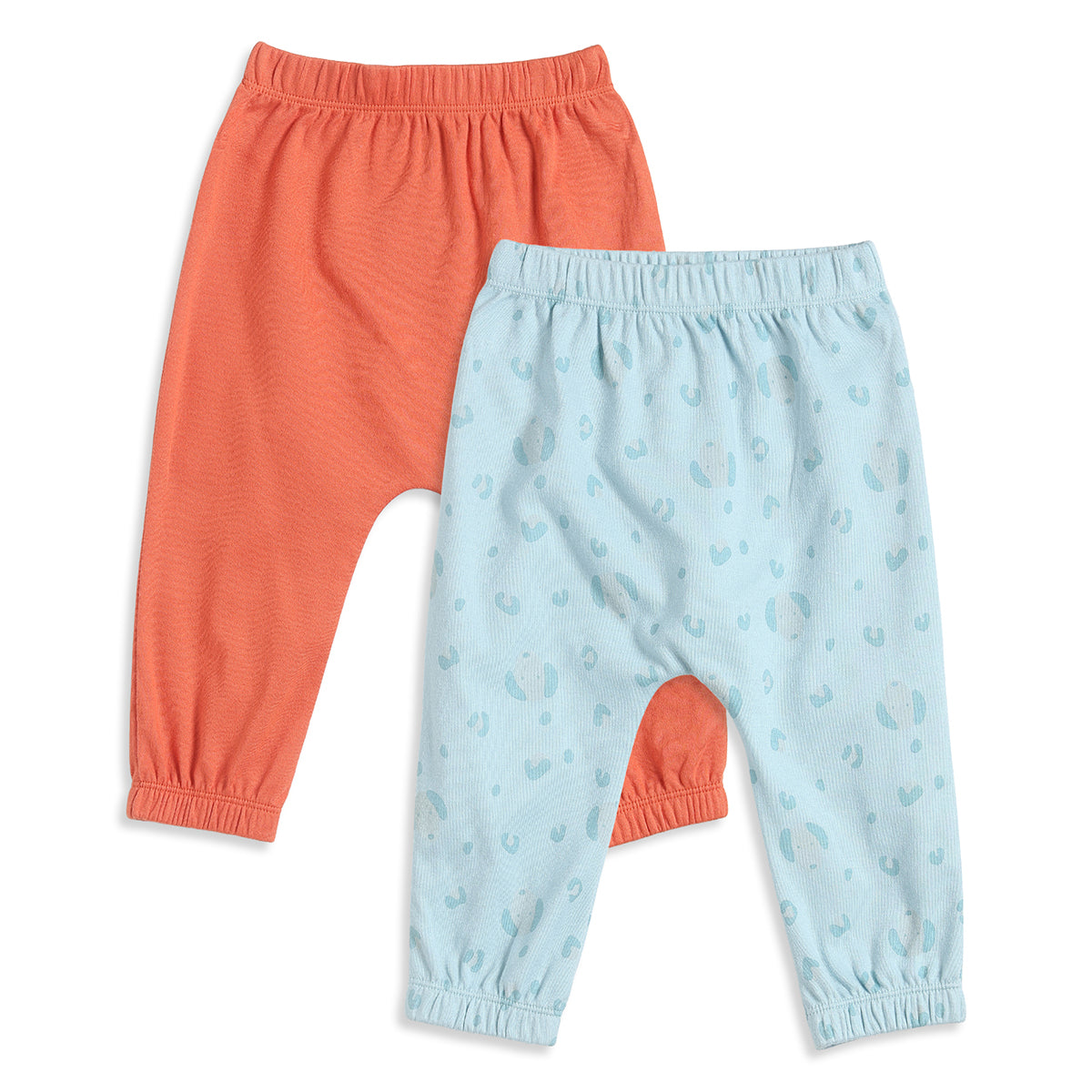 Baby Boys Coral & Sky Blue Cotton Knit Bottom Pack of 2 Regular Fit Casual Wear