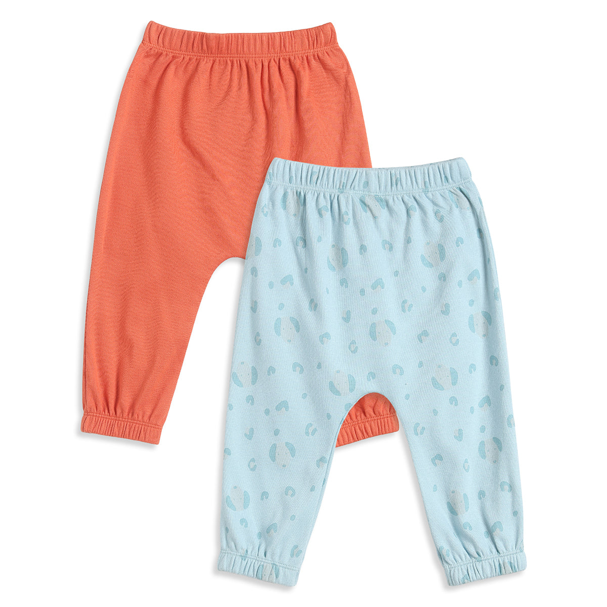 Baby Boys Coral & Sky Blue Cotton Knit Bottom Pack of 2 Regular Fit Casual Wear