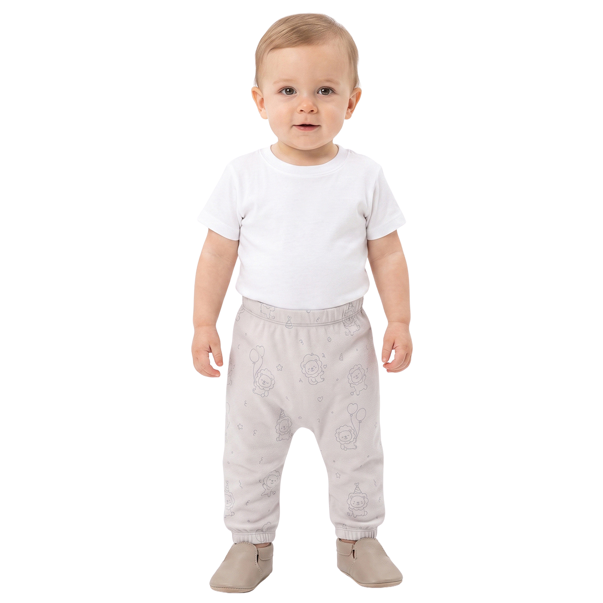 Baby Boys Off White and Light Grey Lion Printed Knit Bottoms Pack Of 2