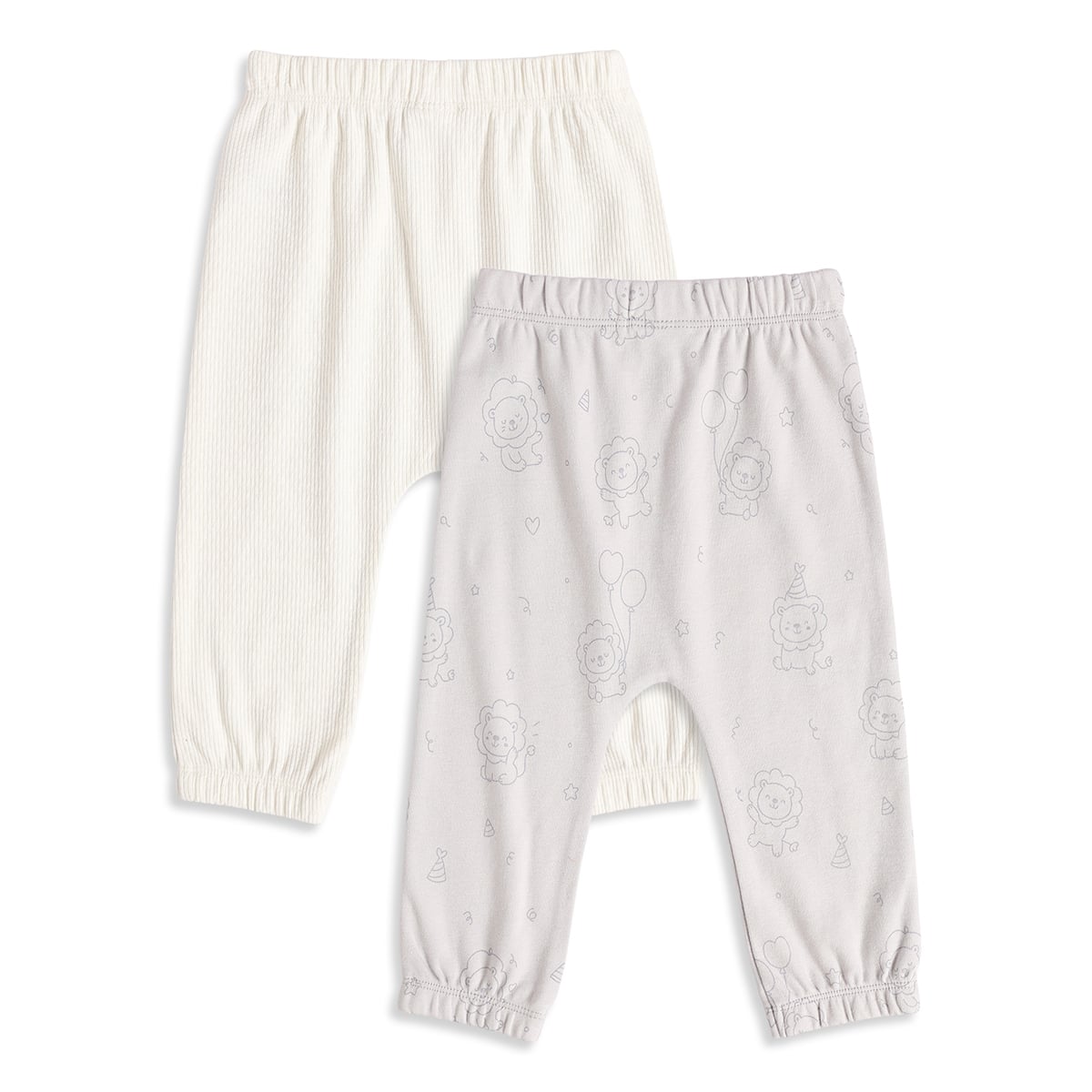 Baby Boys Off-White And Light Grey Cotton Lion Printed Knit Bottoms Pack Of 2 Regular Fit Casual Wear