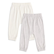 Baby Boys Off-White And Light Grey Cotton Lion Printed Knit Bottoms Pack Of 2 Regular Fit Casual Wear