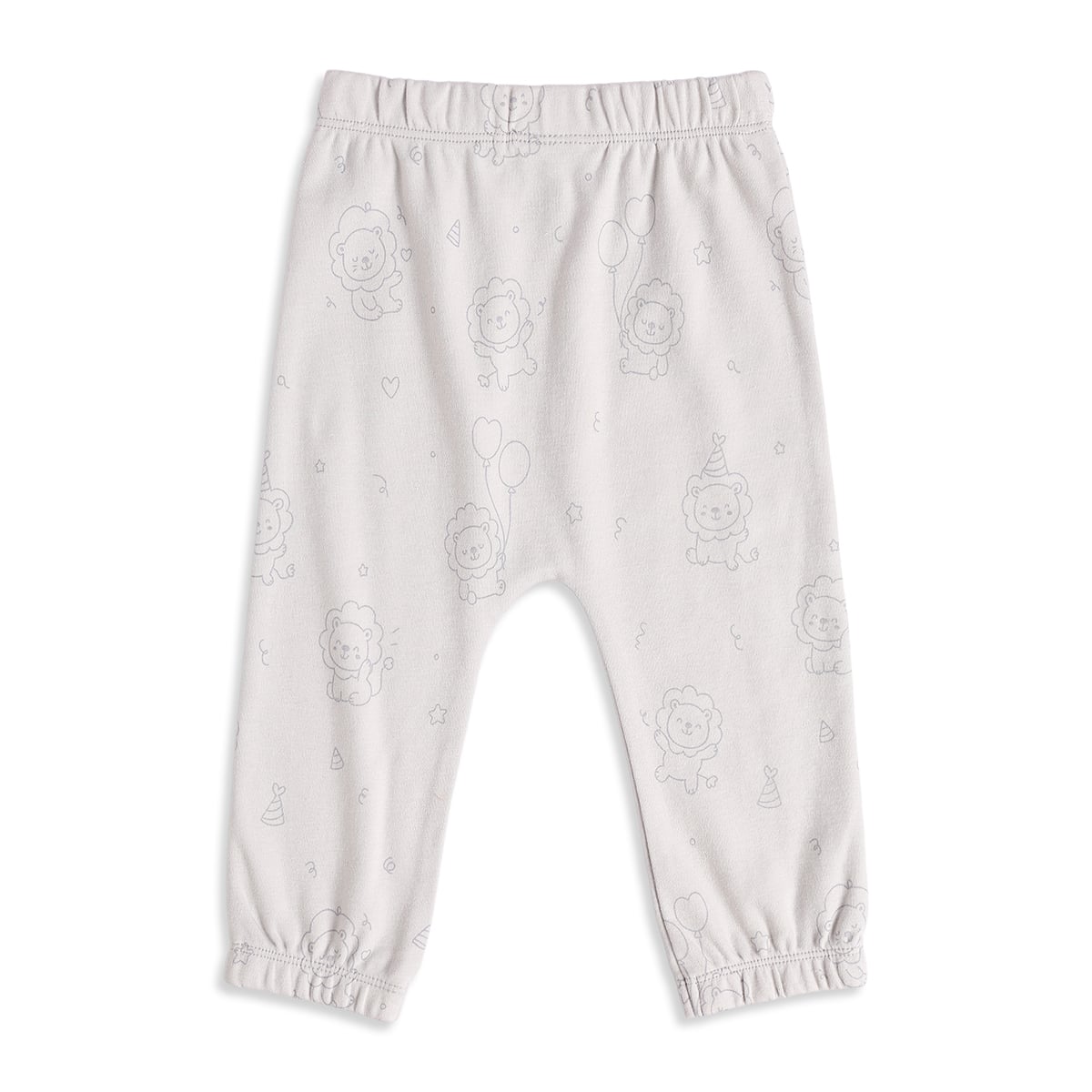 Baby Boys Off-White And Light Grey Cotton Lion Printed Knit Bottoms Pack Of 2 Regular Fit Casual Wear