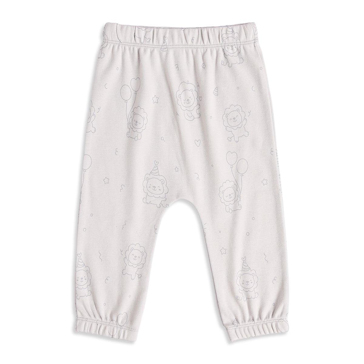 Baby Boys Off-White And Light Grey Cotton Lion Printed Knit Bottoms Pack Of 2 Regular Fit Casual Wear