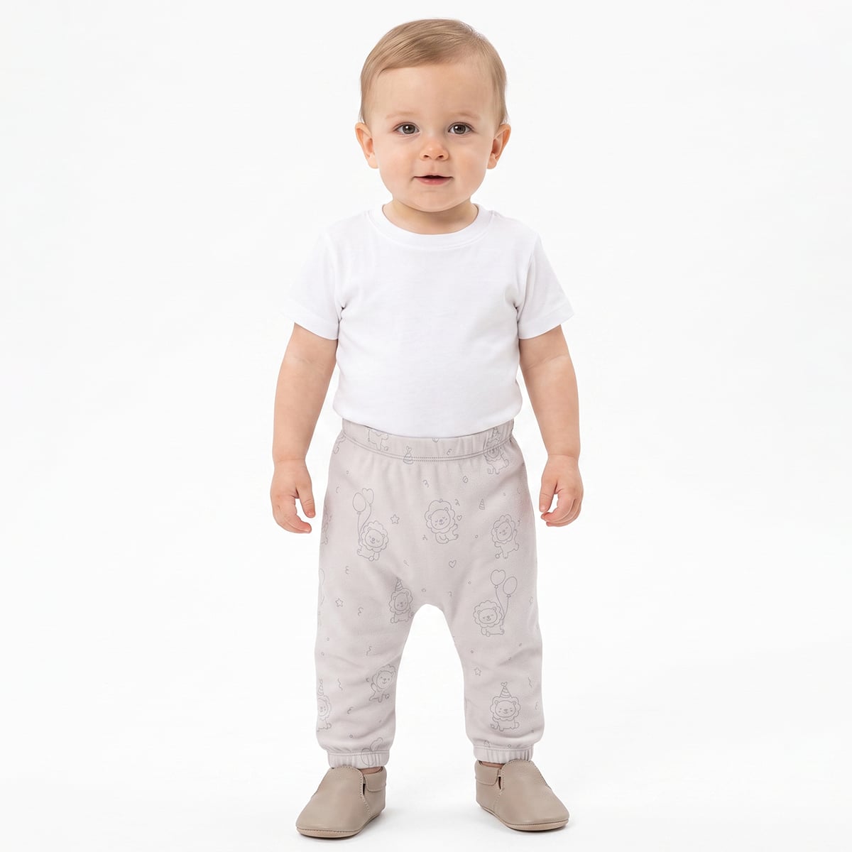 Baby Boys Off-White And Light Grey Cotton Lion Printed Knit Bottoms Pack Of 2 Regular Fit Casual Wear