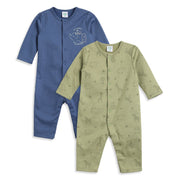 Baby Boys Blue and Olive Green Cotton Printed Rompers Pack of 2 Regular Fit Casual Baby Rompers