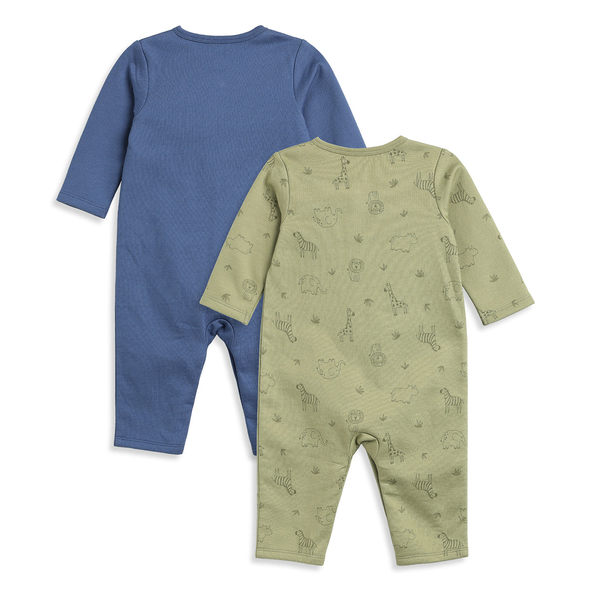 Baby Boys Blue and Olive Green Cotton Printed Rompers Pack of 2 Regular Fit Casual Baby Rompers
