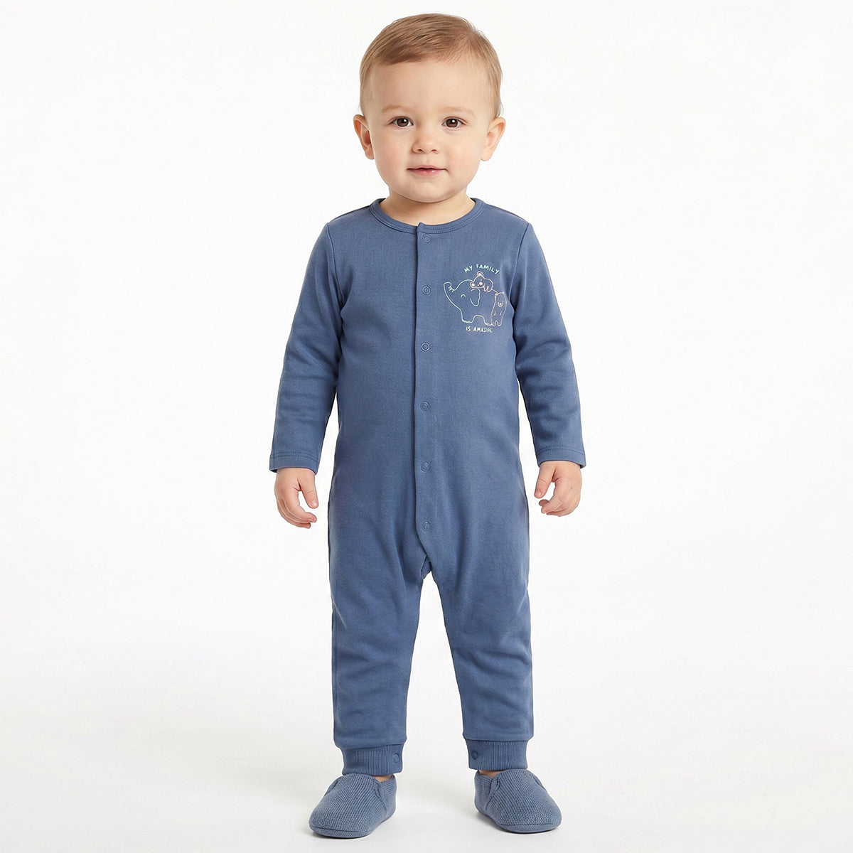 Baby Boys Blue and Olive Green Cotton Printed Rompers Pack of 2 Regular Fit Casual Baby Rompers
