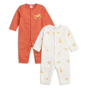 Baby Boys Orange and Off White Cotton Printed Rompers Pack of 2 Regular Fit Casual Baby Rompers