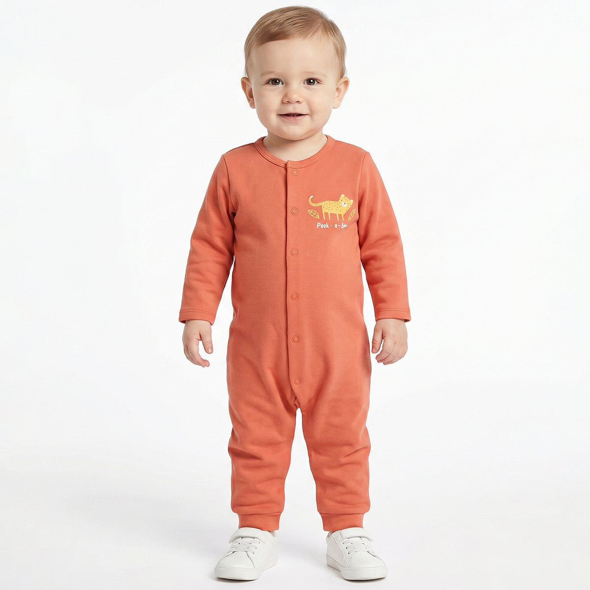 Baby Boys Orange and Off White Cotton Printed Rompers Pack of 2 Regular Fit Casual Baby Rompers