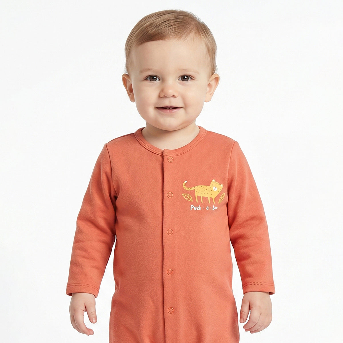 Baby Boys Orange and Off White Cotton Printed Rompers Pack of 2 Regular Fit Casual Baby Rompers