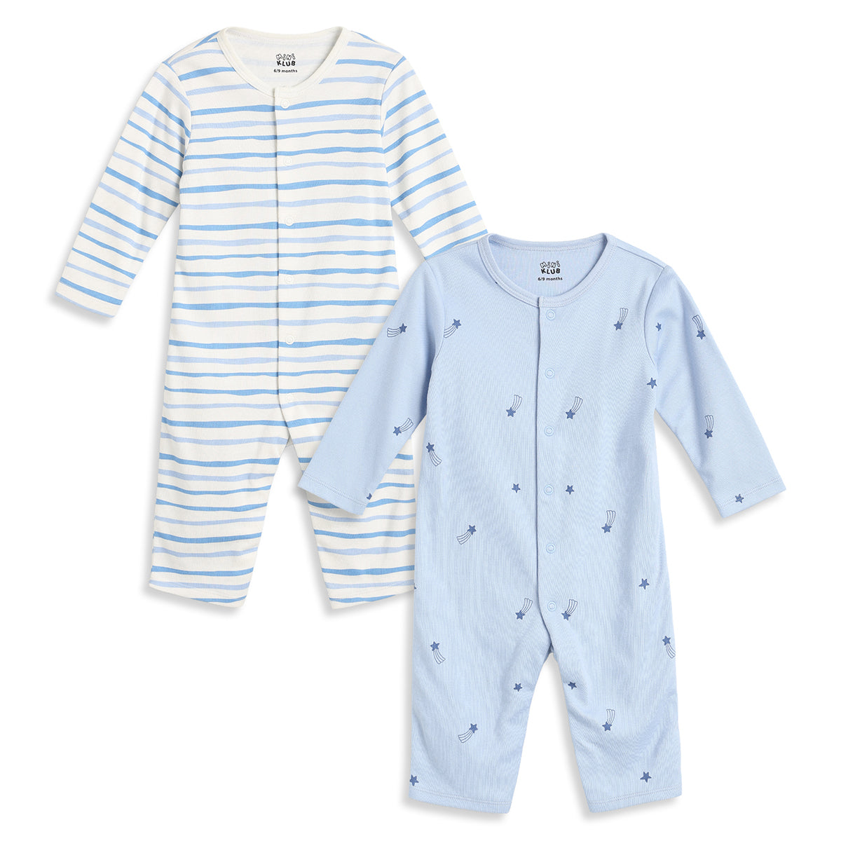 Baby Boys Blue and White Cotton Printed Rompers Pack of 2 Regular Fit Casual Baby Rompers