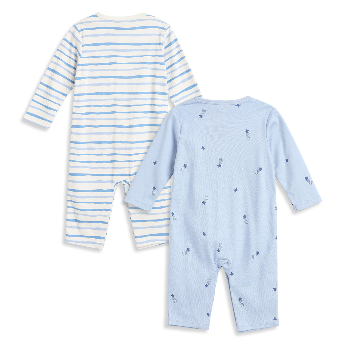 Baby Boys Blue and White Cotton Printed Rompers Pack of 2 Regular Fit Casual Baby Rompers