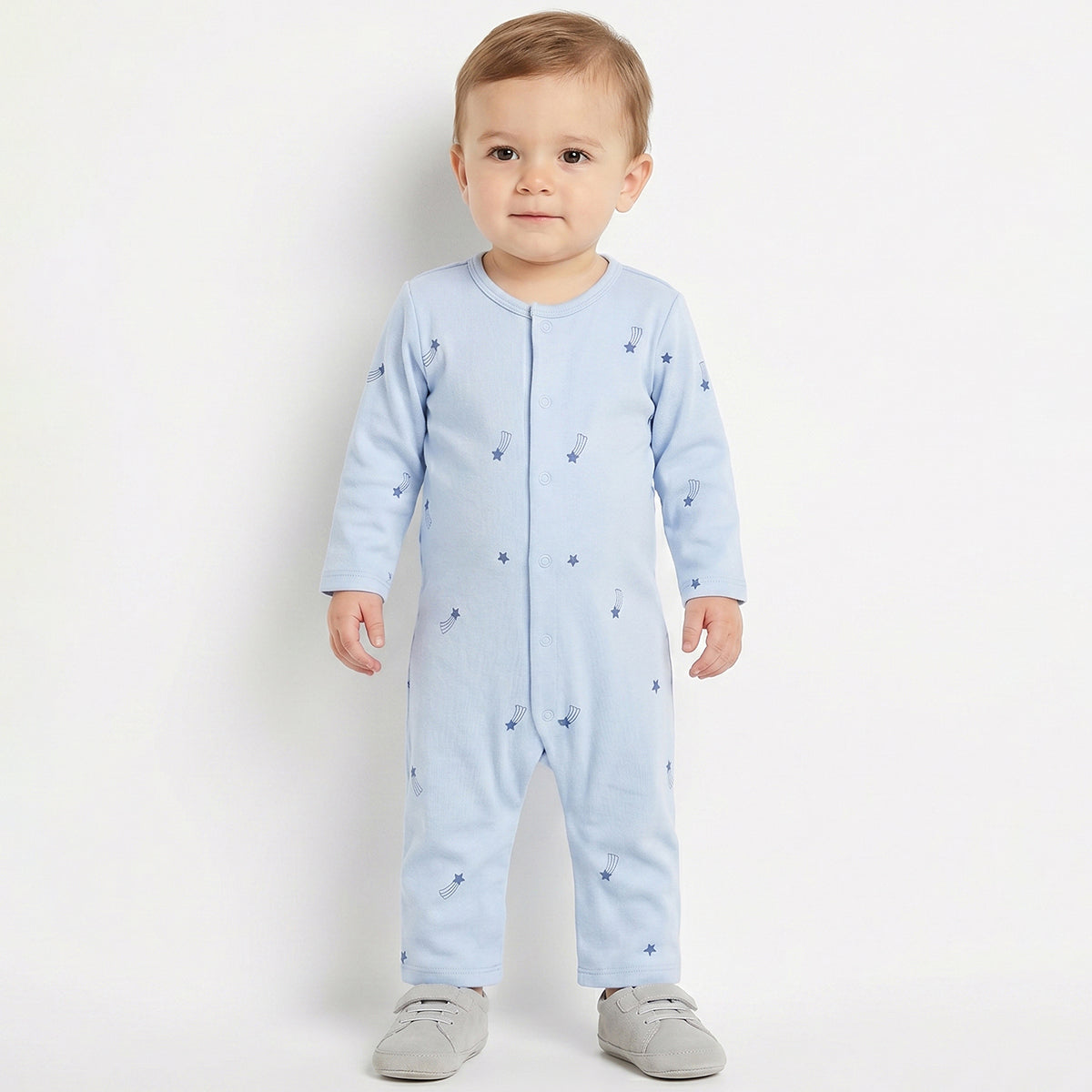 Baby Boys Blue and White Cotton Printed Rompers Pack of 2 Regular Fit Casual Baby Rompers