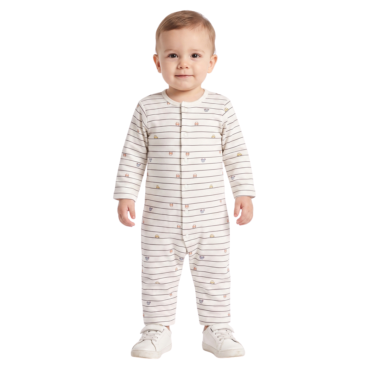 Baby Boys Light Blue and Off White Vehicle Printed Rompers Pack of 2