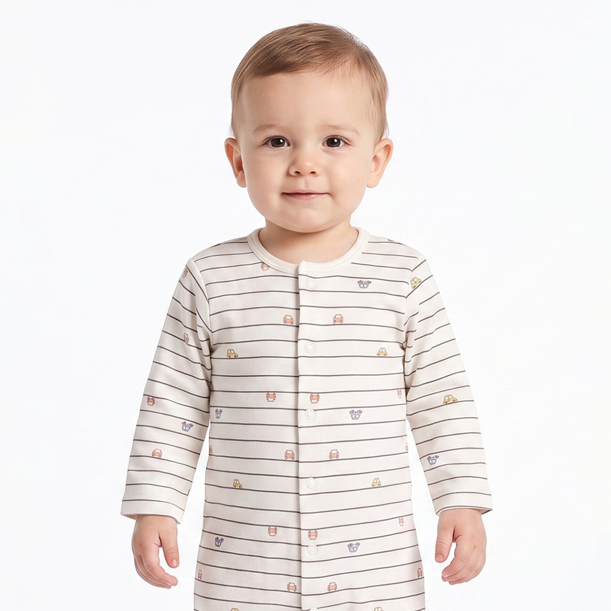 Baby Boys Light Blue And Off White Cotton Blend Vehicle Printed Rompers Pack of 2 Regular Fit Casual Wear
