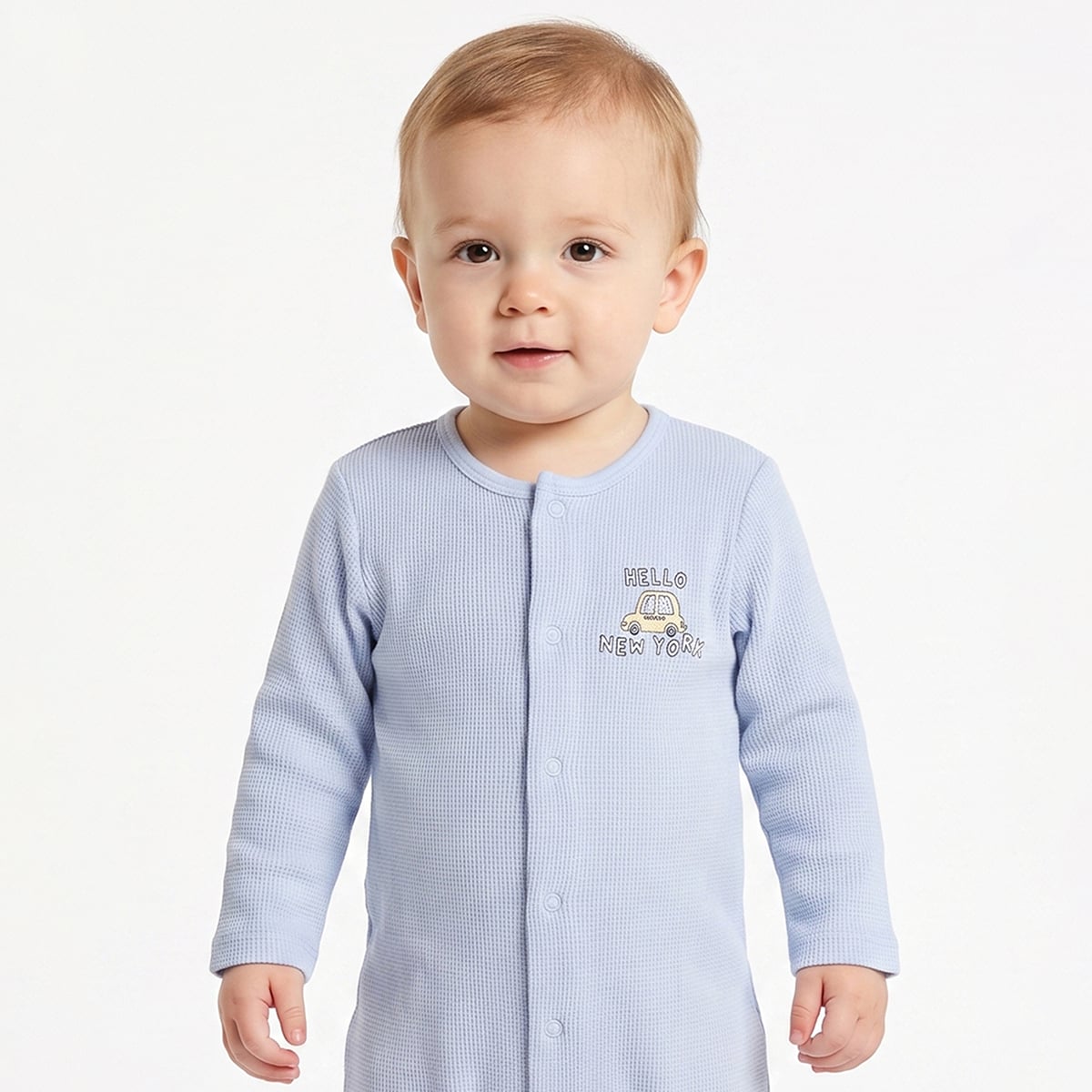 Baby Boys Light Blue And Off White Cotton Blend Vehicle Printed Rompers Pack of 2 Regular Fit Casual Wear