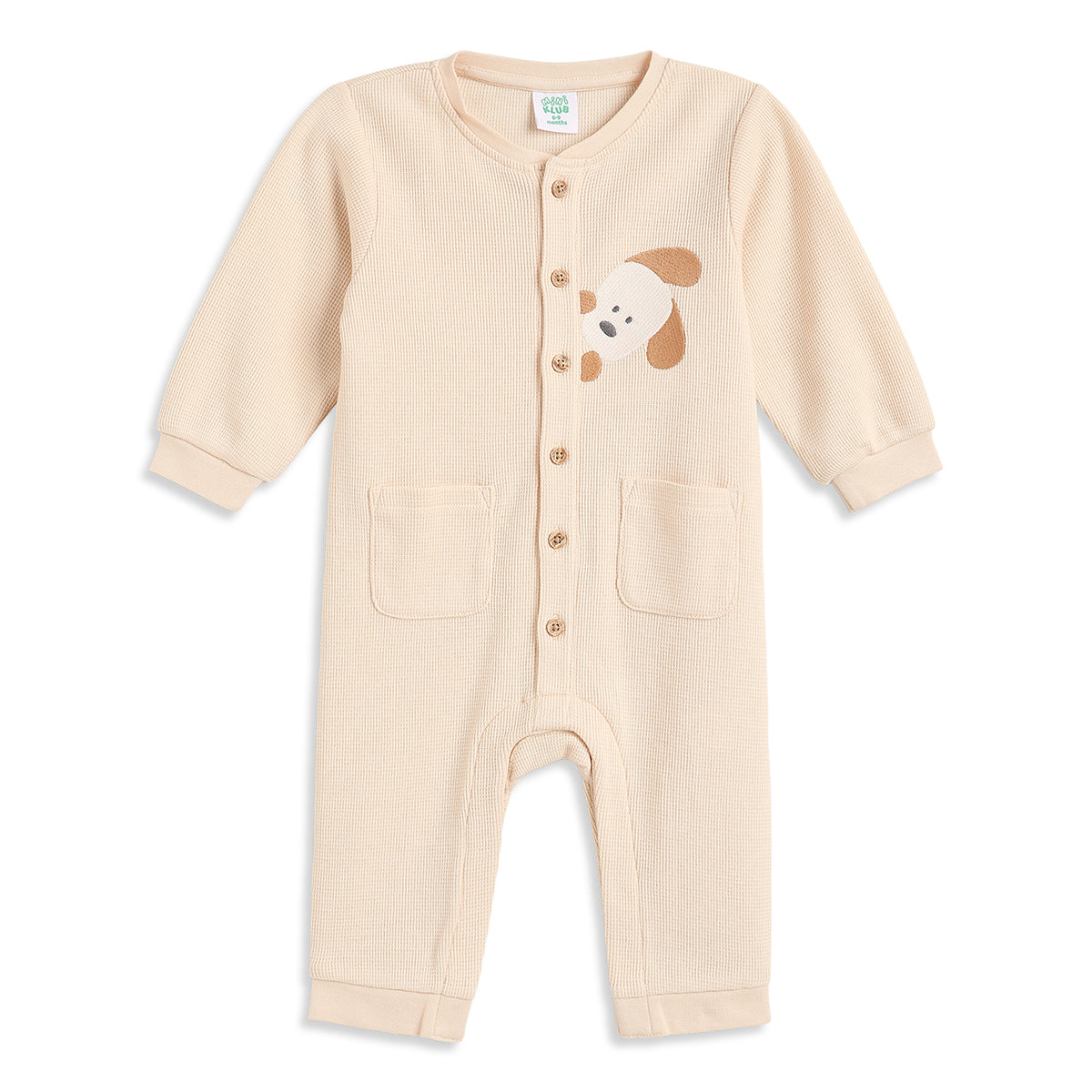 Baby Boys Beige Cotton Applique Romper Regular Fit Casual Baby Romper