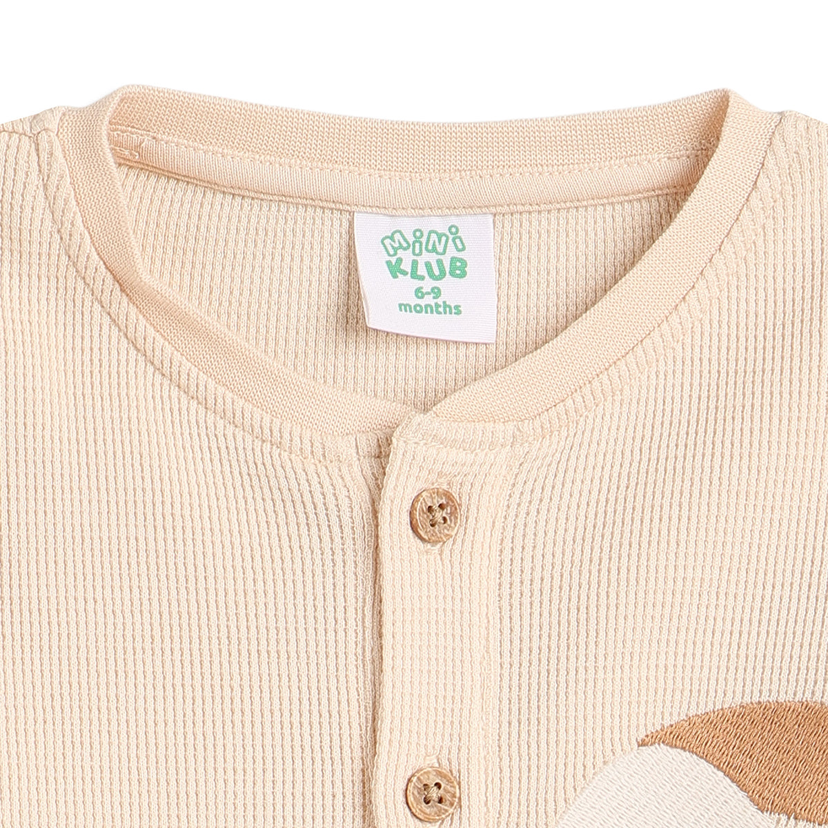 Baby Boys Beige Cotton Applique Romper Regular Fit Casual Baby Romper