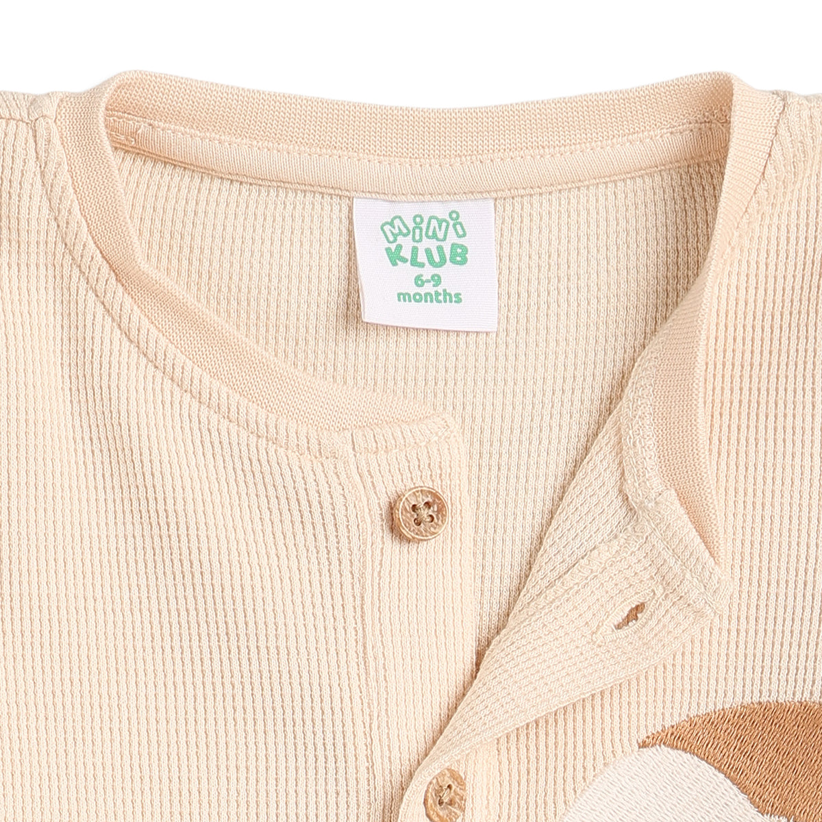 Baby Boys Beige Cotton Applique Romper Regular Fit Casual Baby Romper