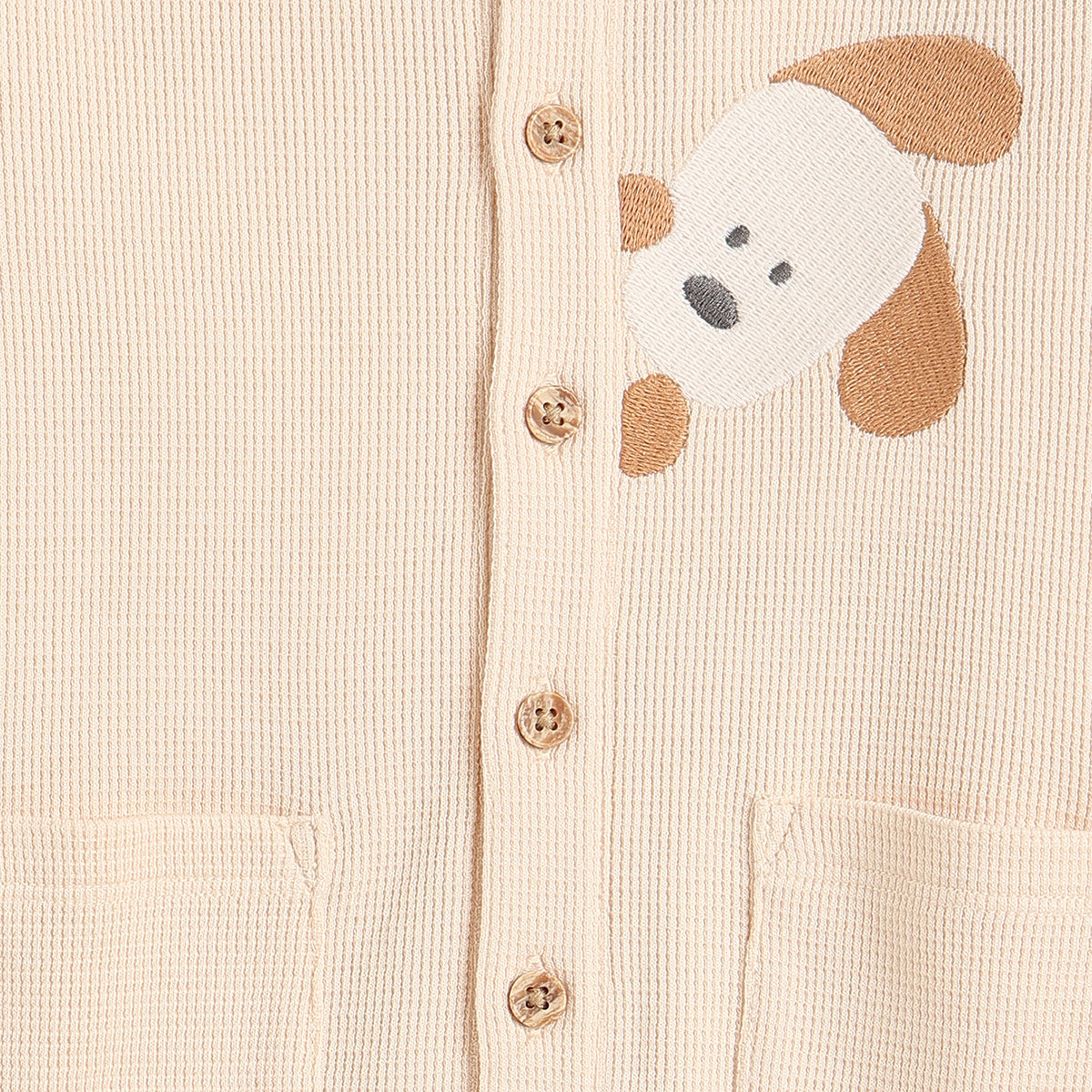 Baby Boys Beige Cotton Applique Romper Regular Fit Casual Baby Romper