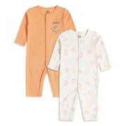 Baby Boys Orange And Off White Cotton Blend Smiley Printed Rompers Pack of 2 Regular Fit Casual Wear