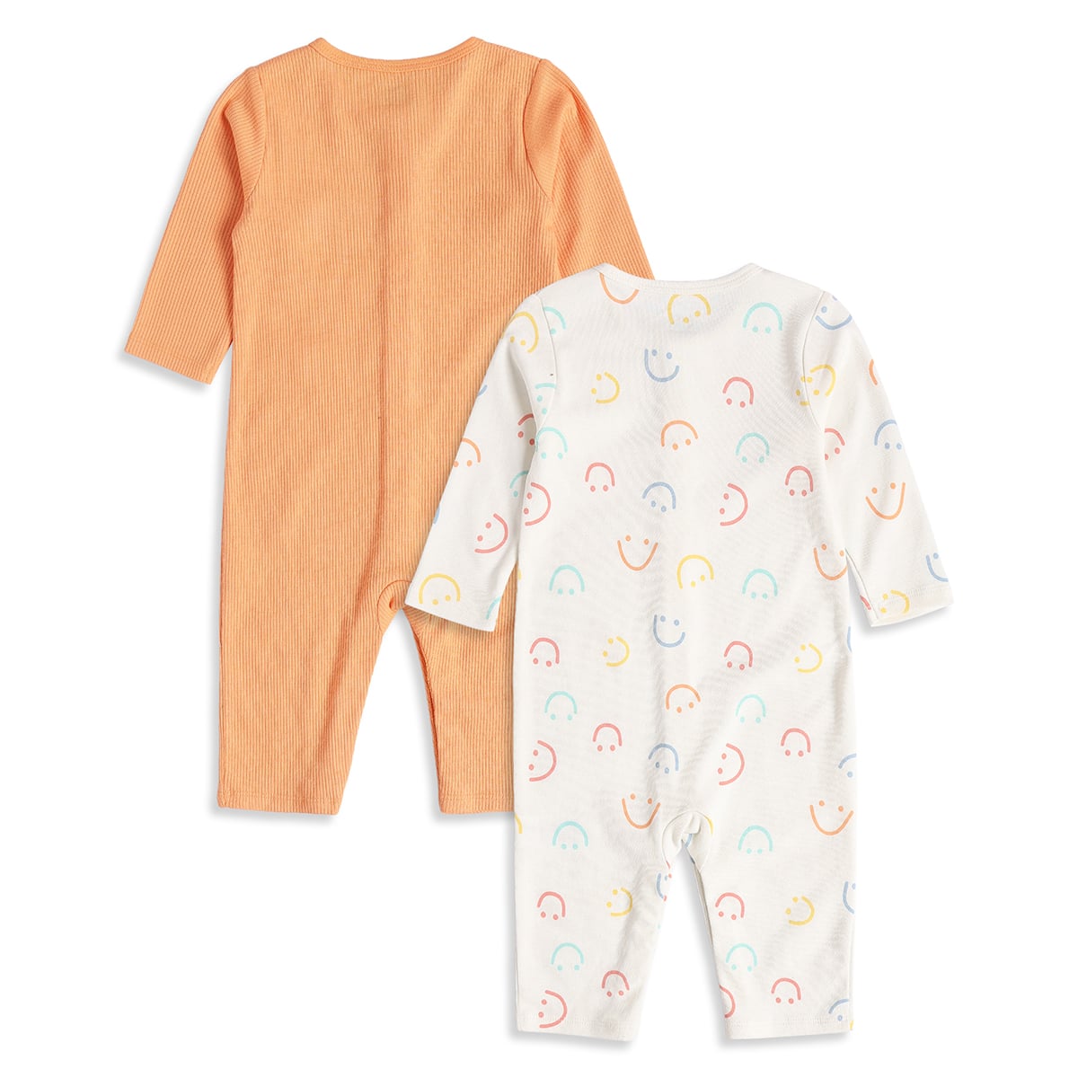 Baby Boys Orange And Off White Cotton Blend Smiley Printed Rompers Pack of 2 Regular Fit Casual Wear
