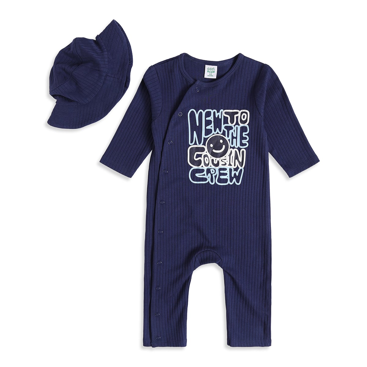 Baby Boys Navy Blue Cotton Blend Smiley Graphic Romper With Cap Pack of 1 Regular Fit Casual Wear