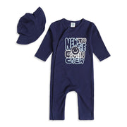 Baby Boys Navy Blue Cotton Blend Smiley Graphic Romper With Cap Pack of 1 Regular Fit Casual Wear