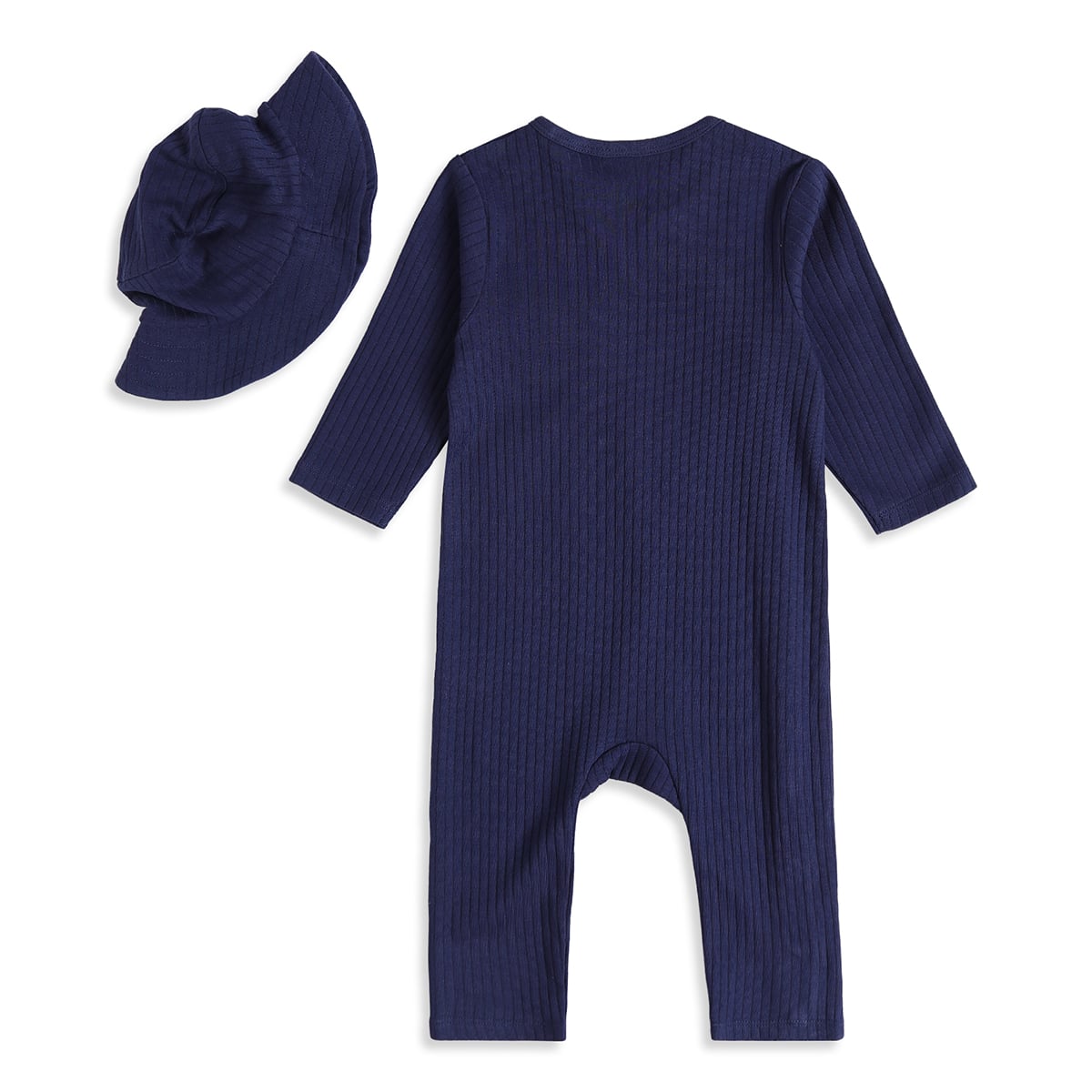 Baby Boys Navy Blue Cotton Blend Smiley Graphic Romper With Cap Pack of 1 Regular Fit Casual Wear