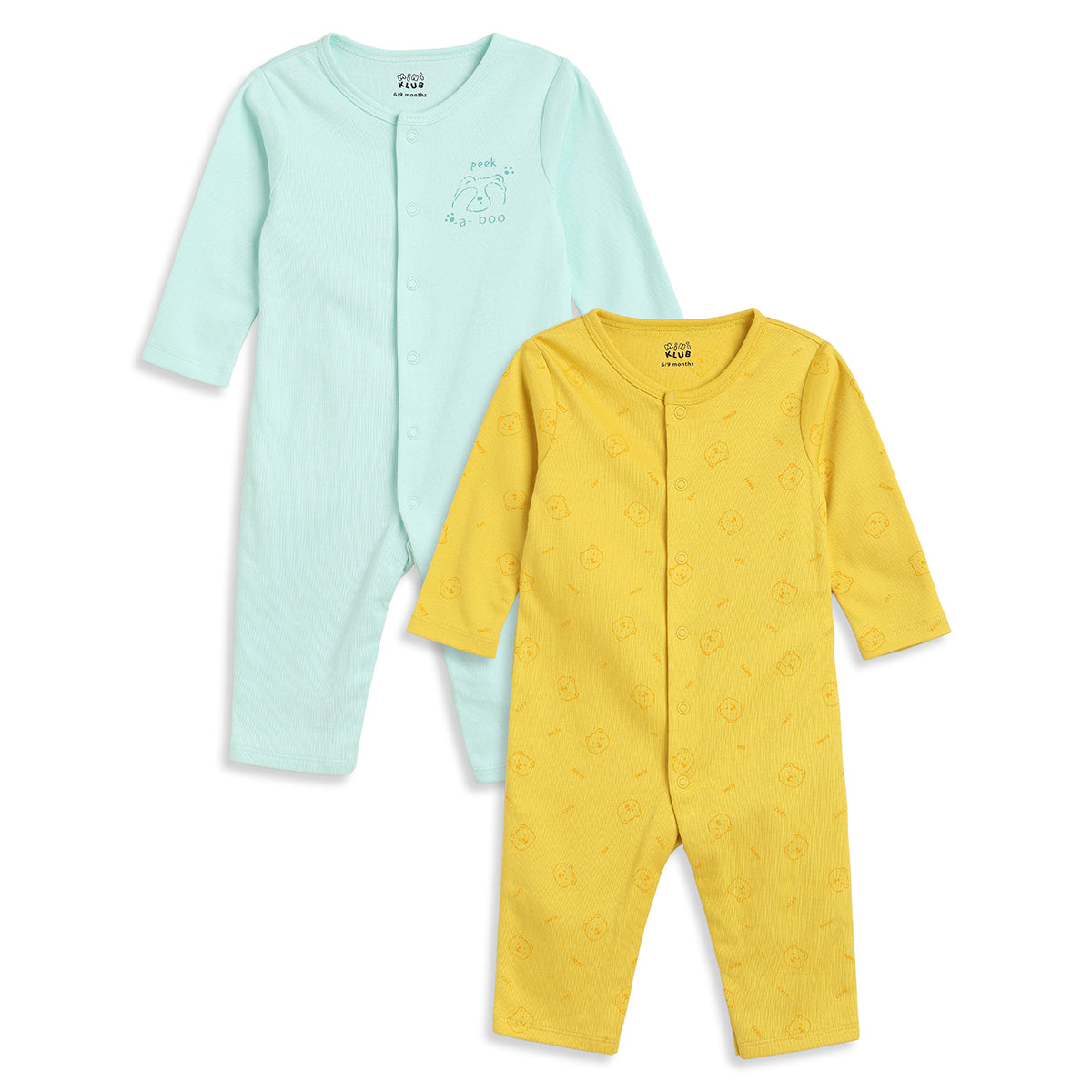 Baby Boys Mint Green and Yellow Cotton Printed Rompers Pack of 2 Regular Fit Casual Baby Rompers