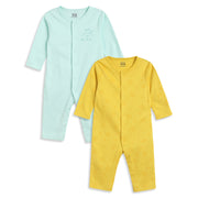 Baby Boys Mint Green and Yellow Cotton Printed Rompers Pack of 2 Regular Fit Casual Baby Rompers