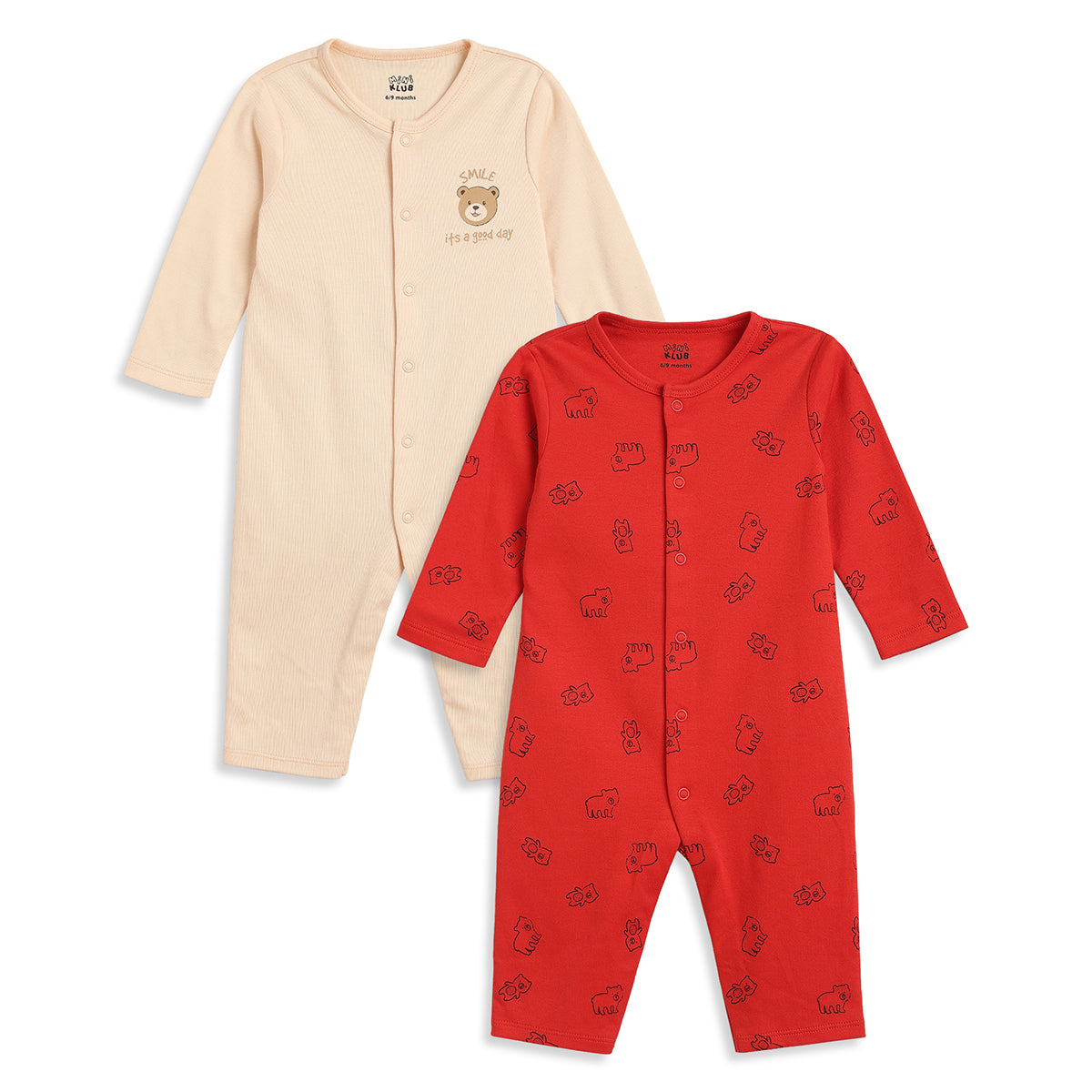 Baby Boys Beige and Red Cotton Printed Rompers Pack of 2 Regular Fit Casual Baby Rompers