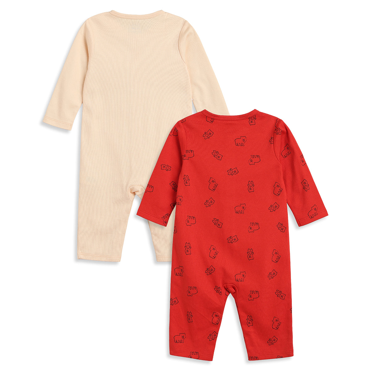 Baby Boys Beige and Red Cotton Printed Rompers Pack of 2 Regular Fit Casual Baby Rompers