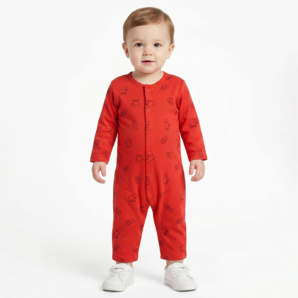 Baby Boys Beige and Red Cotton Printed Rompers Pack of 2 Regular Fit Casual Baby Rompers