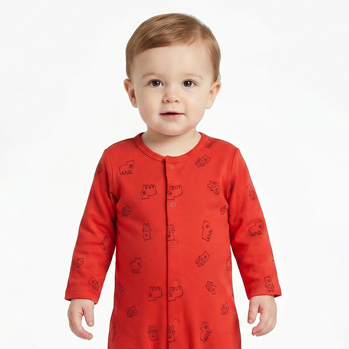 Baby Boys Beige and Red Cotton Printed Rompers Pack of 2 Regular Fit Casual Baby Rompers