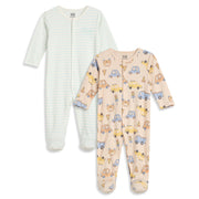 Baby Boys Mint Green and Beige Cotton Printed Sleepsuits Pack of 2 Regular Fit Casual Baby Sleepsuits
