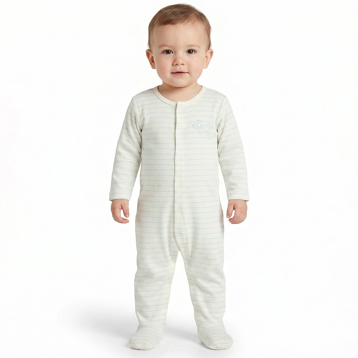 Baby Boys Mint Green and Beige Cotton Printed Sleepsuits Pack of 2 Regular Fit Casual Baby Sleepsuits