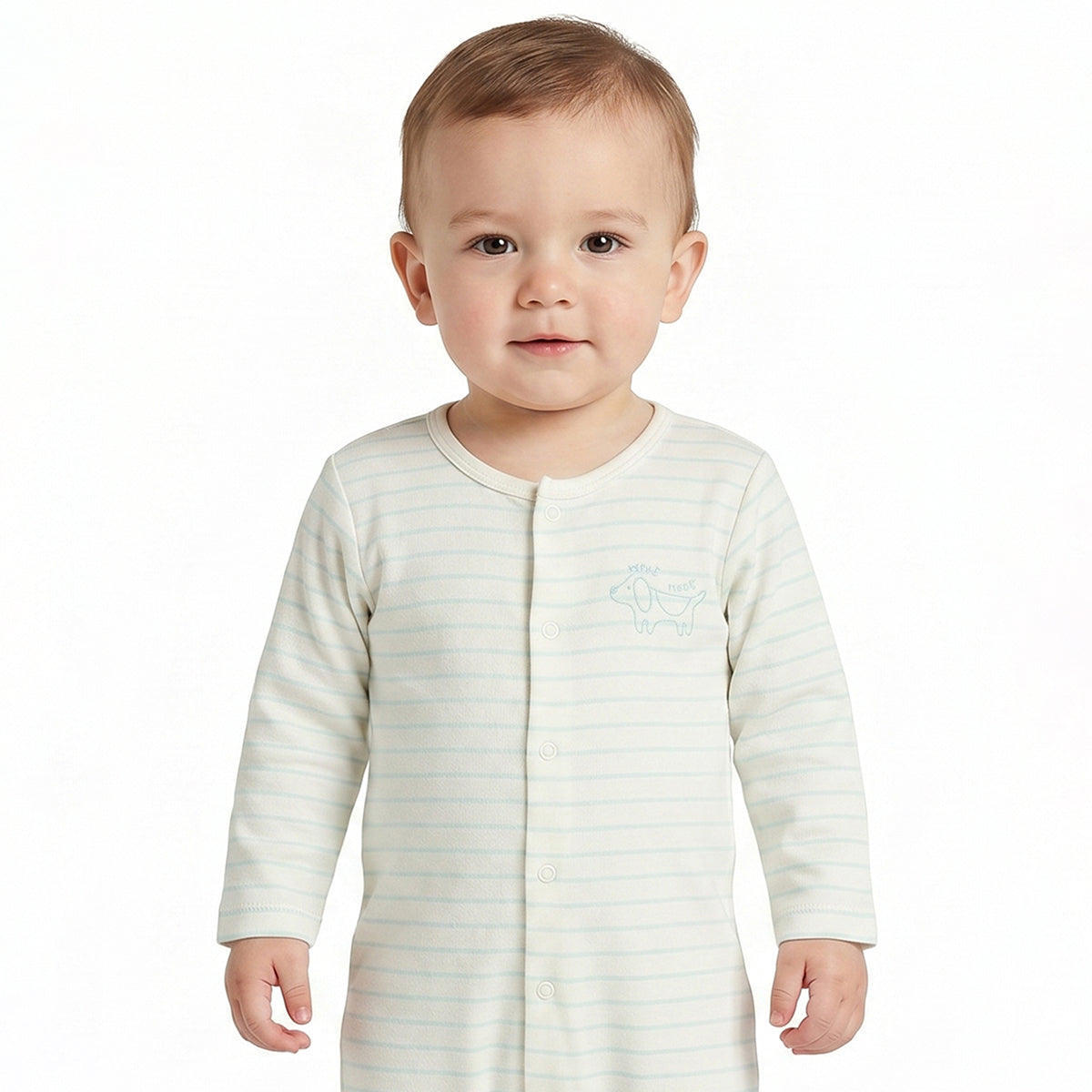 Baby Boys Mint Green and Beige Cotton Printed Sleepsuits Pack of 2 Regular Fit Casual Baby Sleepsuits