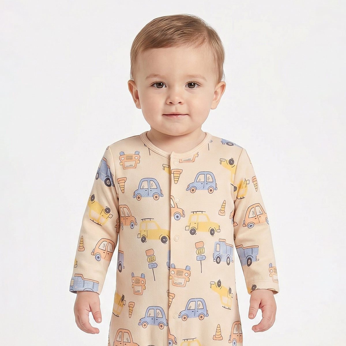 Baby Boys Mint Green and Beige Cotton Printed Sleepsuits Pack of 2 Regular Fit Casual Baby Sleepsuits