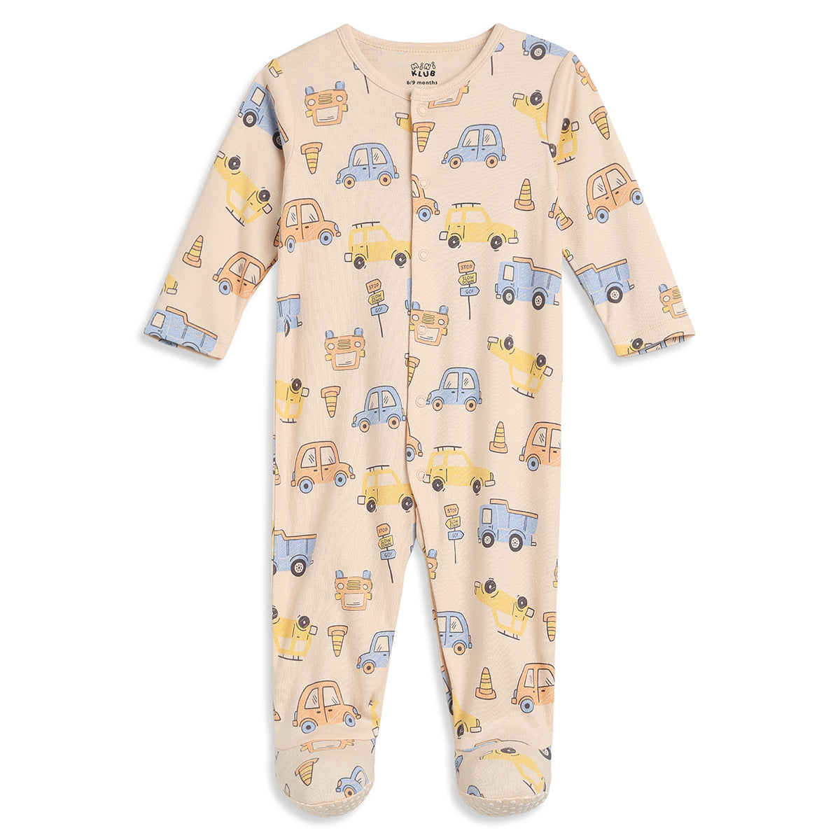 Baby Boys Mint Green and Beige Cotton Printed Sleepsuits Pack of 2 Regular Fit Casual Baby Sleepsuits