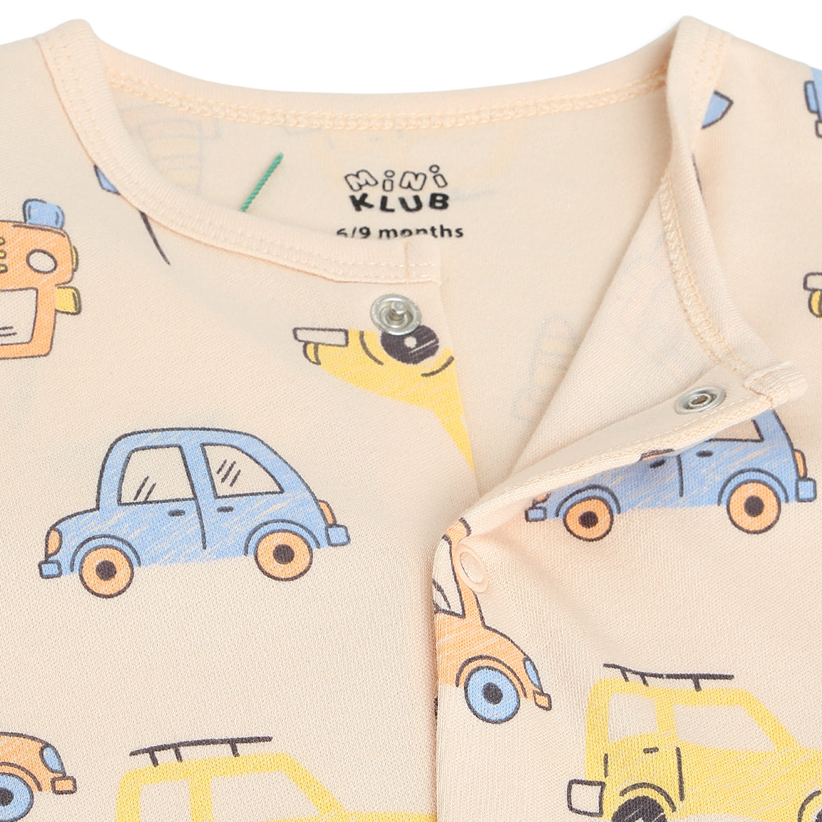 Baby Boys Mint Green and Beige Cotton Printed Sleepsuits Pack of 2 Regular Fit Casual Baby Sleepsuits