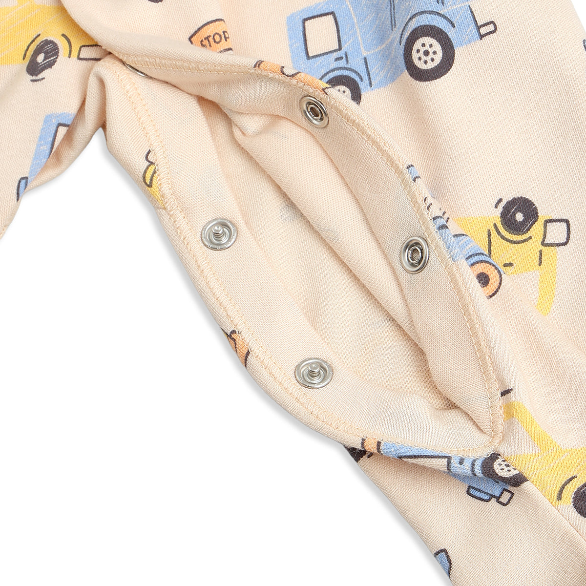 Baby Boys Mint Green and Beige Cotton Printed Sleepsuits Pack of 2 Regular Fit Casual Baby Sleepsuits