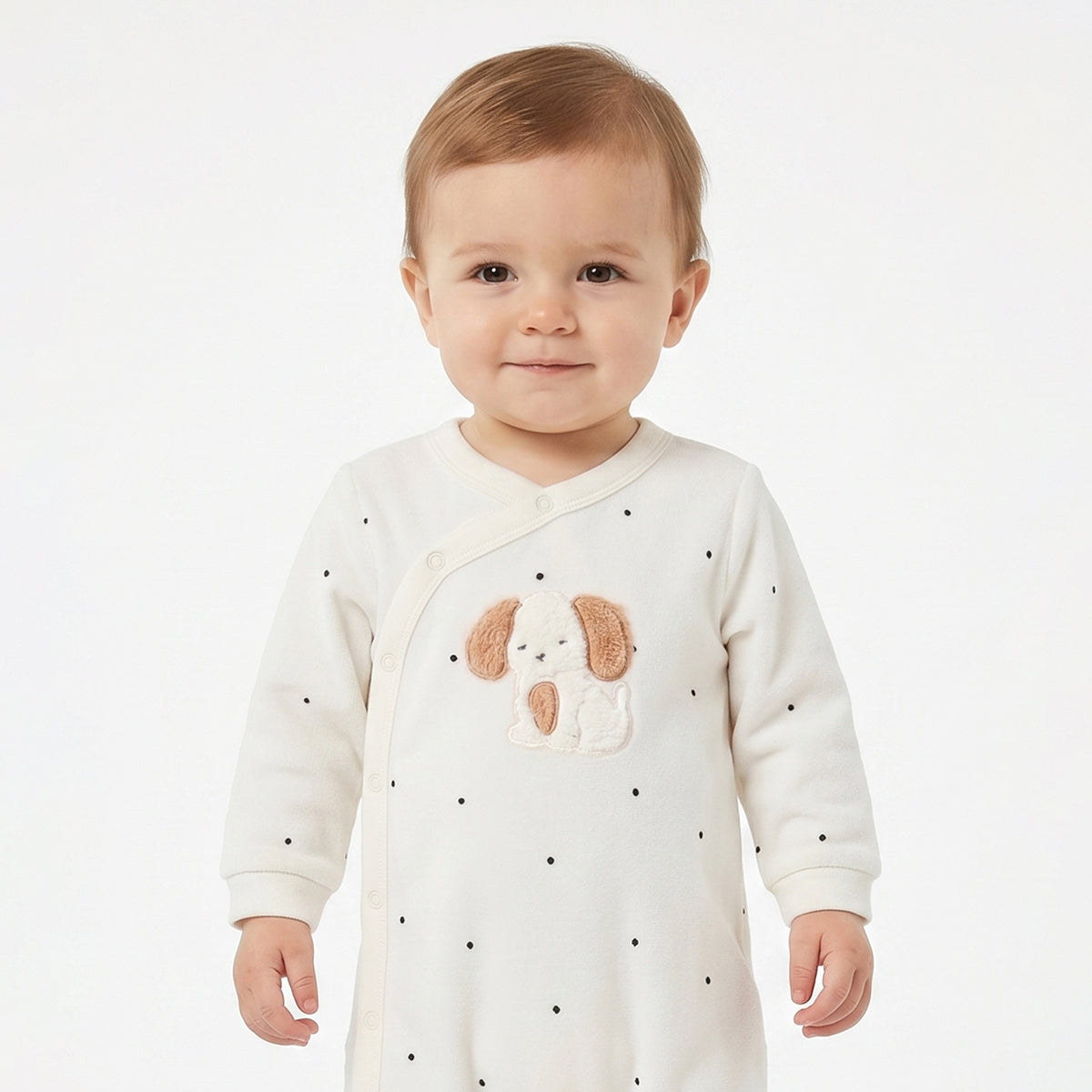 Baby Boys Off White Cotton Applique Printed Sleepsuit Regular Fit Casual Baby Sleepsuit