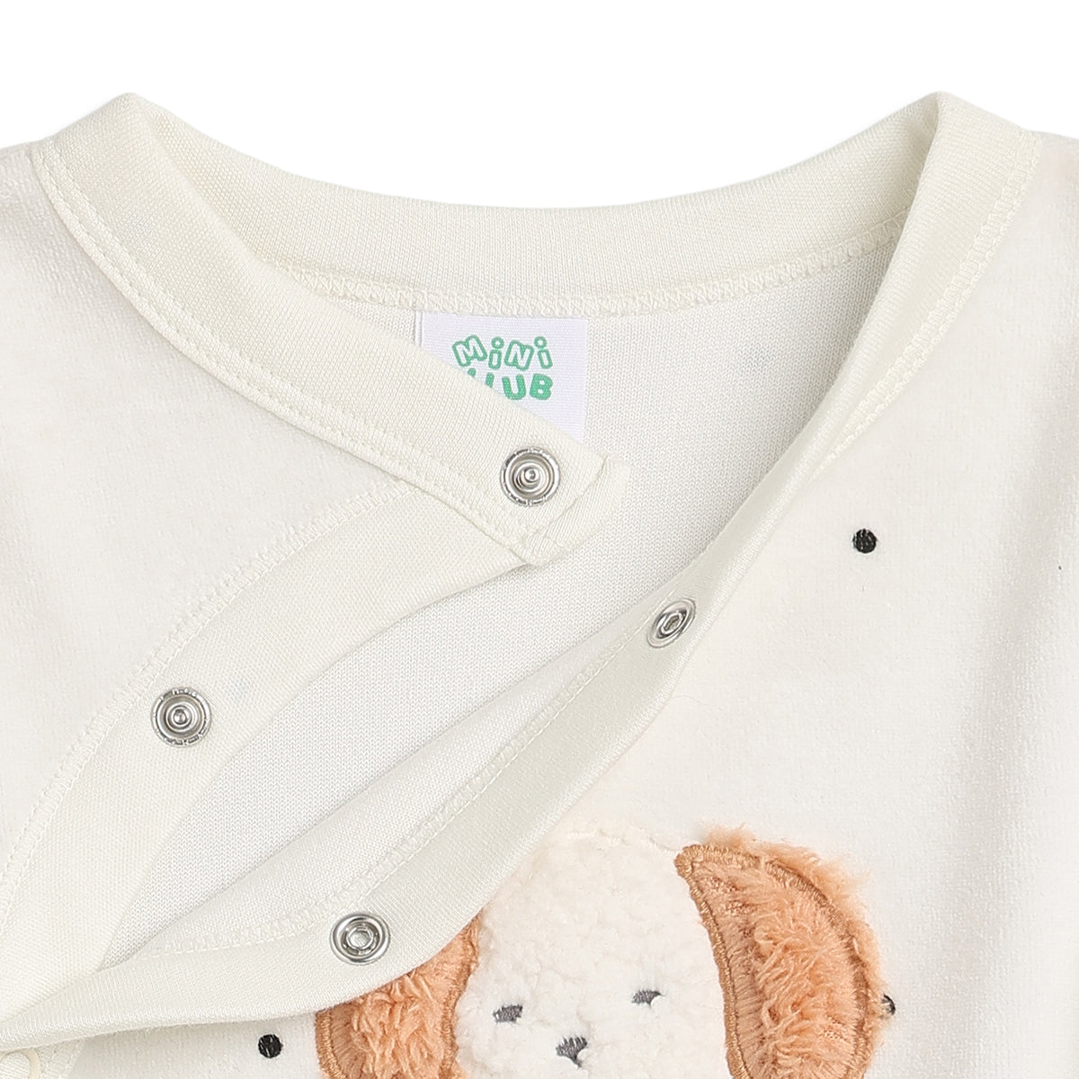 Baby Boys Off White Cotton Applique Printed Sleepsuit Regular Fit Casual Baby Sleepsuit