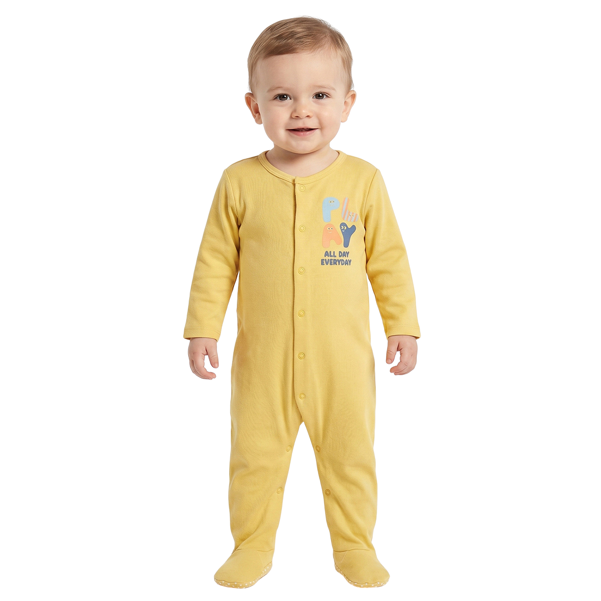 Baby Boys Grey and Yellow Printed Sleepsuits Pack of 2 Baby Sleepsuits